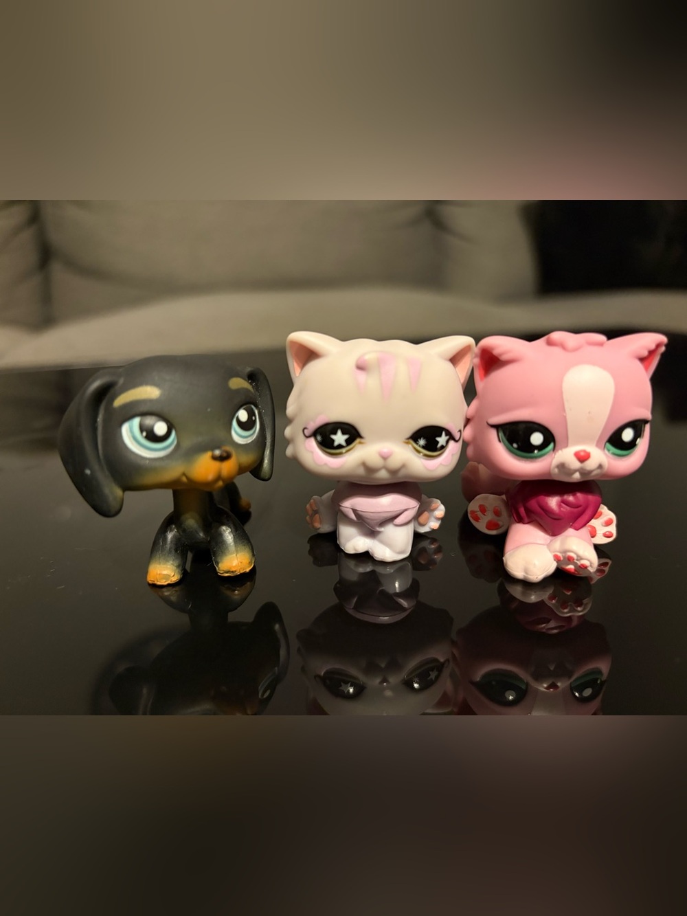 Hasbro Pink and Black Cute Kitty & Puppy Collectible Figure Set